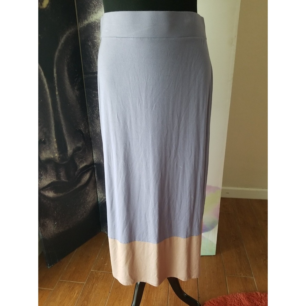 LOGO Lori Goldstein Women's Color Block Knit Maxi‎ Length Elastic Waist Skirt L